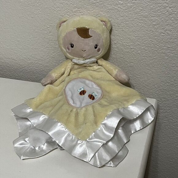 Douglas Baby Lil' Snugglers Security Blanket Yellow Doll Bear Bees Lovey Satin - Picture 1 of 12